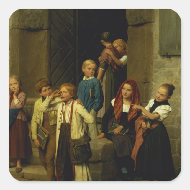 Schoolchildren Watching a Boy Cry, 1861 Square Sticker (Front)