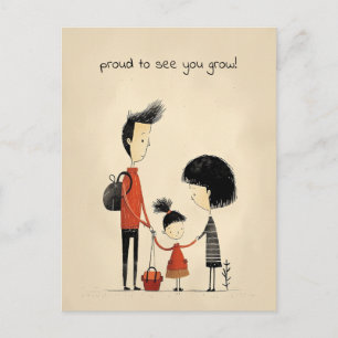 Schoolgirl, Mother, and Father Postcard