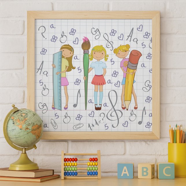 Schoolgirls with Oversized School Stationery  Poster (Creator Uploaded)
