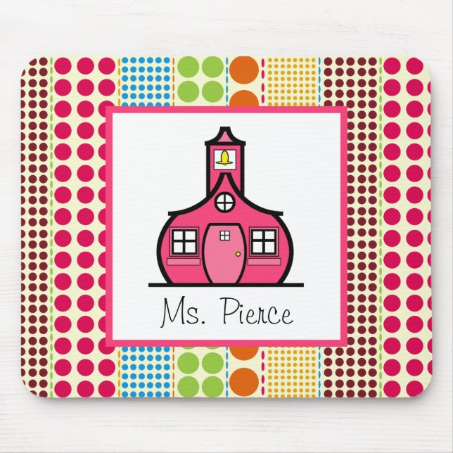 Schoolhouse  / Multicolored Polka Dots Teacher Mouse Pad (Front)