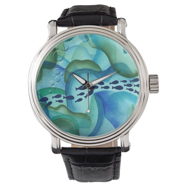 Schooling Fish Watercolor Watch (Front)