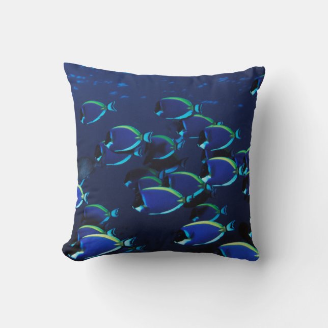 Schooling Powder Blue Surgeonfish Throw Pillow (Front)