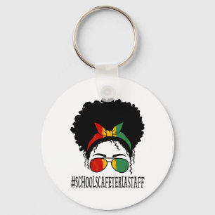 Schools Cafeteria Staff Women Messy Bun Black Hist Keychain