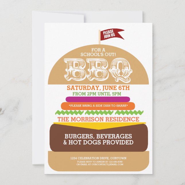 School's Out Barbeque Party Invitation (Front)