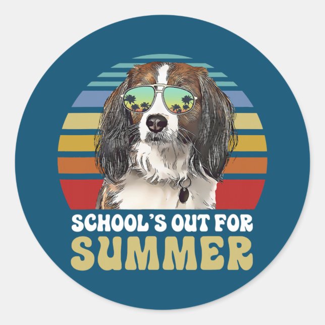 Schools Out for Summer Nederlandse Kooikerhondje Classic Round Sticker (Front)