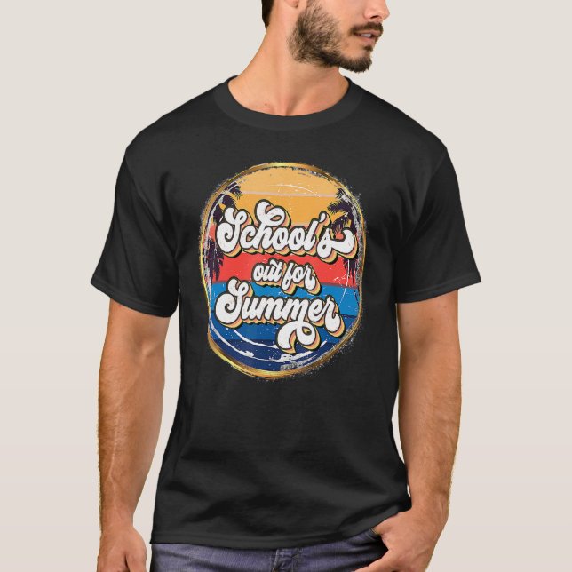 School's Out For Summer Retro Sunset Teacher Stude T-Shirt (Front)