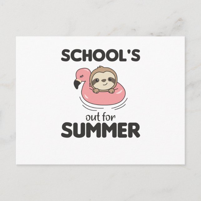 Schools Out For Summer Sloth Funny Animals Postcard (Front)