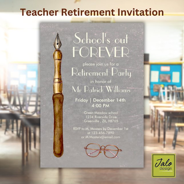 School's Out Forever Vintage Teachers Retirement  Invitation (Creator Uploaded)