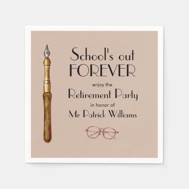 School's Out Forever Vintage Teachers Retirement  Napkin (Front)