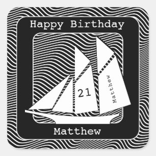 Schooner/Black Waves Nautical Party Theme Square Square Sticker