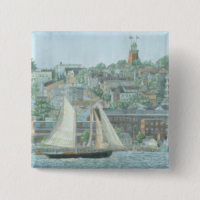 Schooner in Casco Bay 2 Inch Square Button (Front)