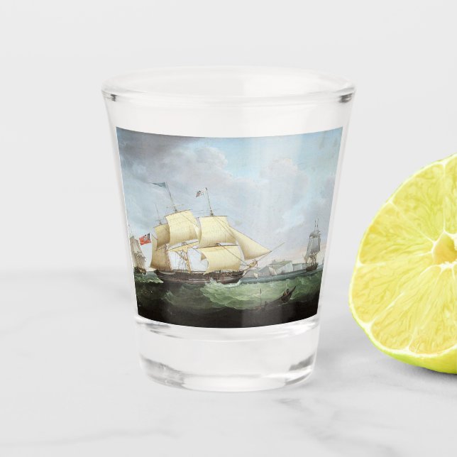 Schooner ship Harriet 1900s Shot Glass (Front)