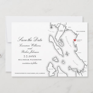 Schooner Zodiac Bellingham Bay WA Map Wedding  Save The Date