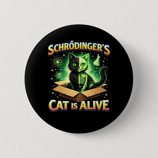 Schrödinger’s Curious Cat 2 Inch Round Button (Front)