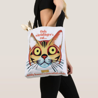 Schrodinger's cat existential crisis tote bag