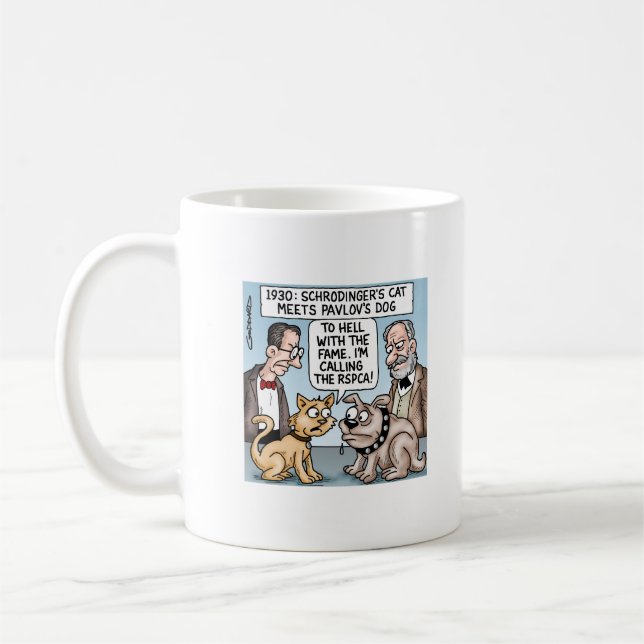 Schrödinger's cat meets Pavlov's dog Coffee Mug (Left)