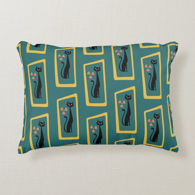 Schrödinger's Cat Mid Century Modern dark blue Accent Pillow (Front)