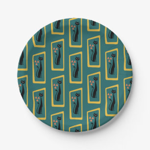 Schrödinger's Cat Mid Century Modern dark blue Paper Plate