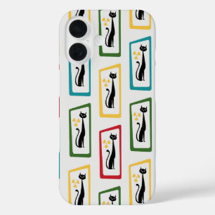 Schrödinger's Cat Mid Century Modern multicolored iPhone 16 Case
