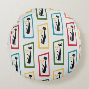 Schrödinger's Cat Mid Century Modern multicolored Round Pillow