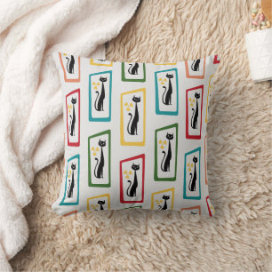 Schrödinger's Cat Mid Century Modern multicolored Throw Pillow
