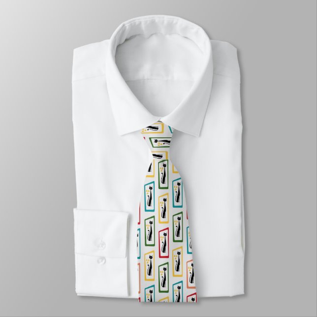 Schrödinger's Cat Mid Century Modern multicolored Tie (Tied)