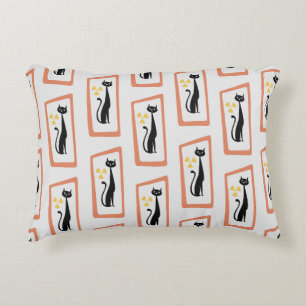 Schrödinger's Cat Mid Century Modern orange Accent Pillow
