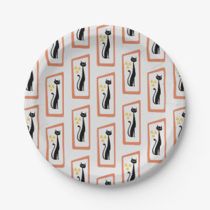 Schrödinger's Cat Mid Century Modern orange Paper Plate