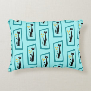 Schrödinger's Cat Mid Century Modern pale blue Accent Pillow