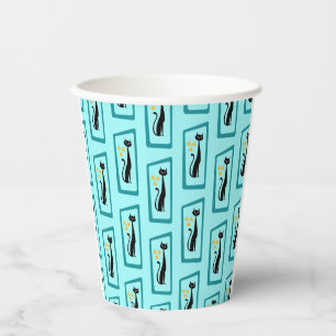 Schrödinger's Cat Mid Century Modern pale blue Paper Cups
