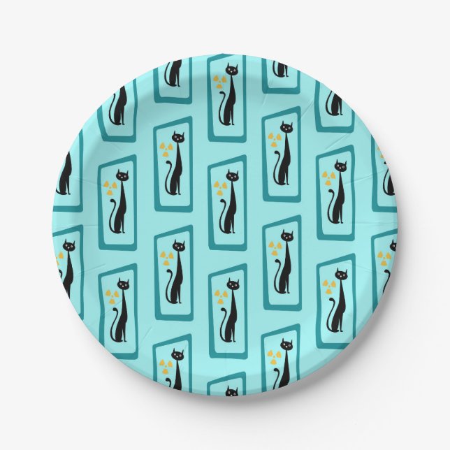 Schrödinger's Cat Mid Century Modern pale blue Paper Plate (Front)