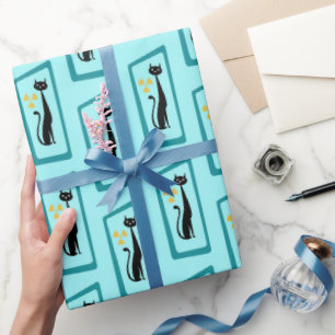 Schrödinger's Cat Mid Century Modern pale blue Wrapping Paper