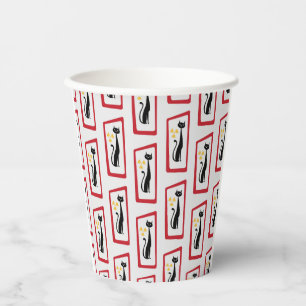 Schrödinger's Cat Mid Century Modern red Paper Cups