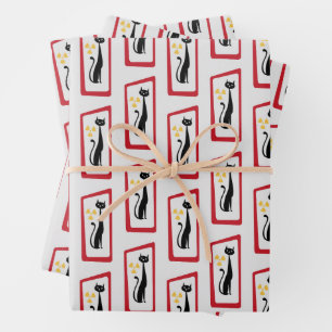 Schrödinger's Cat Mid Century Modern red Wrapping Paper Sheet