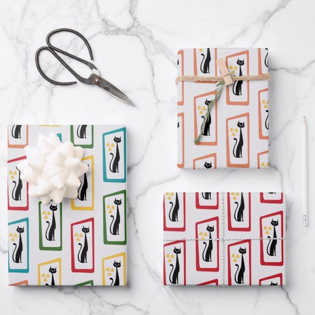 Schrödinger's Cat Mid Century Modern variety pack Wrapping Paper Sheet (Front)