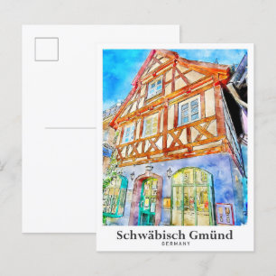 Schwabisch Gmund Germany Travel Watercolor Postcard