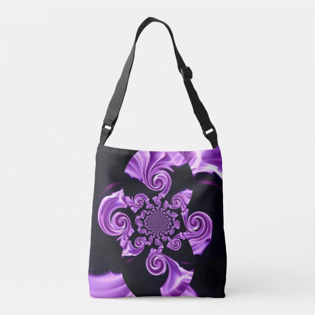 Schwarz Lila Ornamente Crossbody Bag (Back)