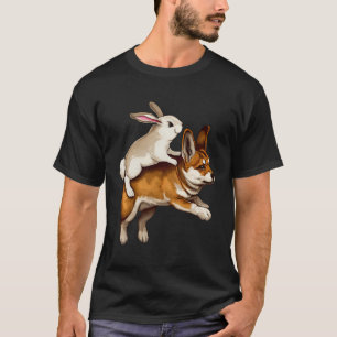 Schwarz Normalrabbit Riding A Shiba Whimsical Pet  T-Shirt