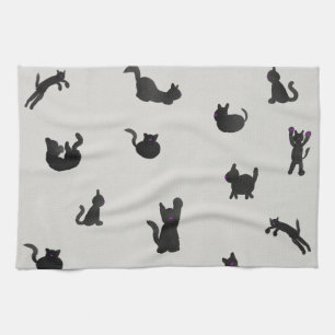 Schwarze Katzen Aquarell Muster Kitchen Towel