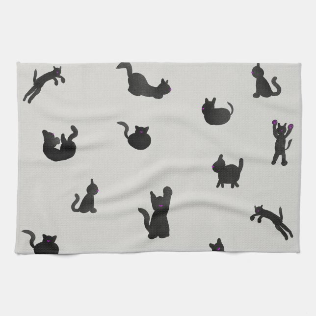 Schwarze Katzen Aquarell Muster Kitchen Towel (Horizontal)