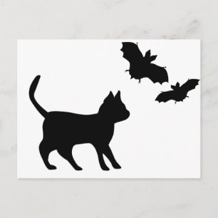 Schwarzer Kater mit Fledermaus Postcard