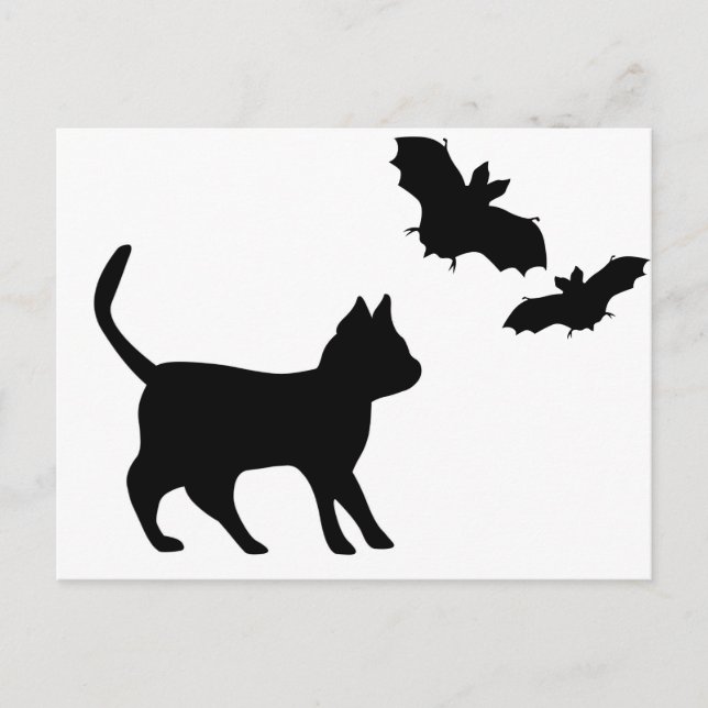 Schwarzer Kater mit Fledermaus Postcard (Front)