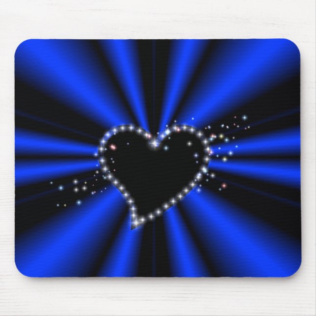 schwarzes Herz mit Sternchen auf blau - schwarz Mouse Pad (Front)