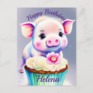 Schwein mit cupcake Wasserfarbenbild Postcard