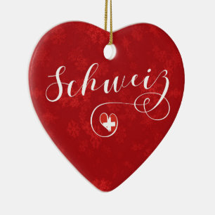 Schweiz Heart, Christmas Tree Ornament, Swizerland Ceramic Ornament