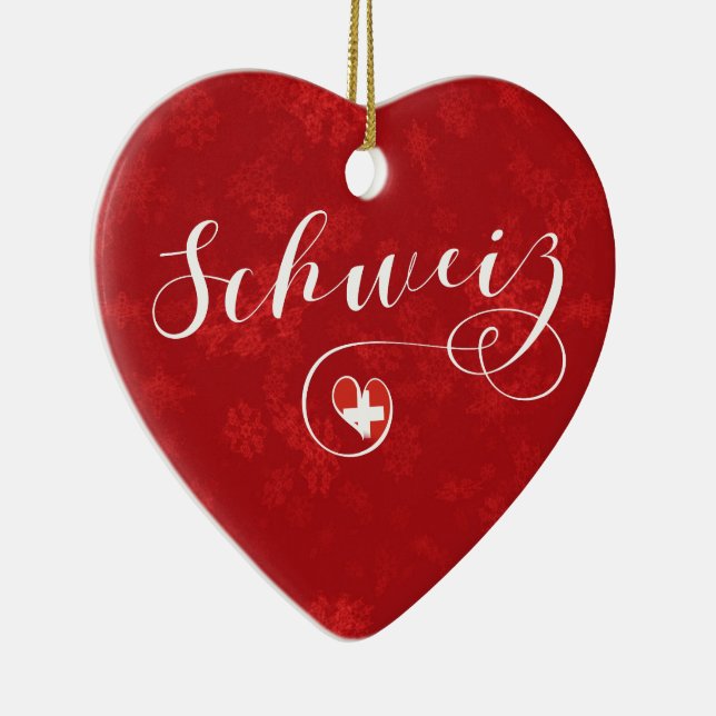 Schweiz Heart, Christmas Tree Ornament, Swizerland Ceramic Ornament (Right)