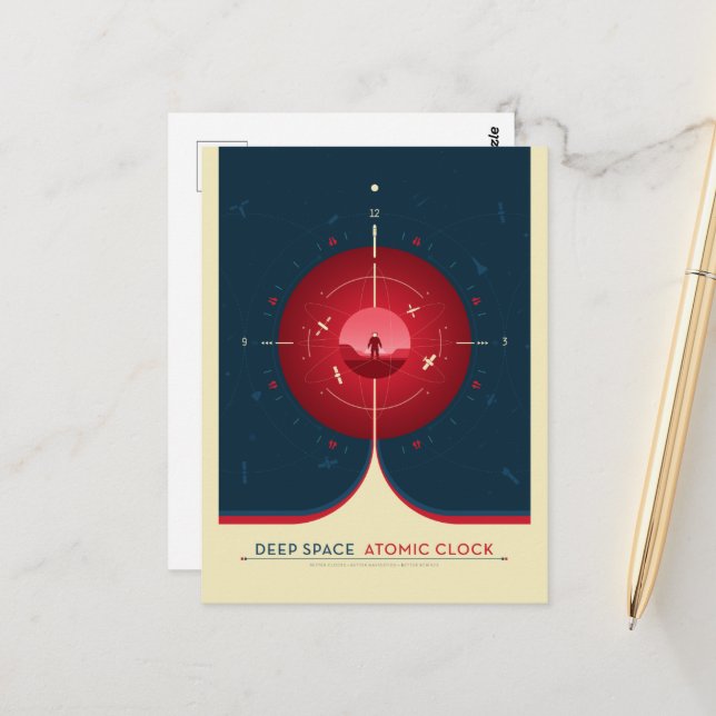 Sci-Fi Ad, Red Atomic Clock, Deep Space Postcard (Front/Back In Situ)