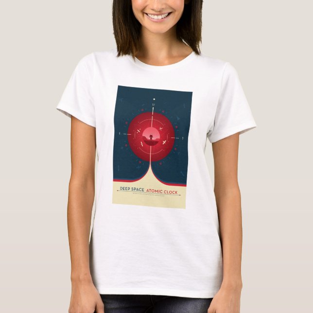 Sci-Fi Ad, Red Atomic Clock, Deep Space T-Shirt (Front)