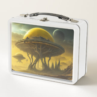 Sci-Fi Alien World View Planet Ufo Tower Metal Lunch Box
