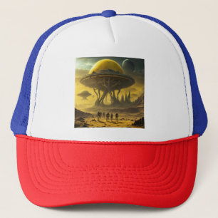 Sci-Fi Alien World View Planet Ufo Tower Trucker Hat
